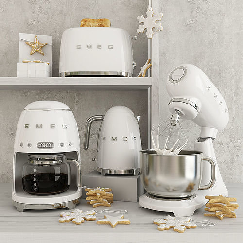 Smeg Set kitchen appliances with christmas decorations 3D model