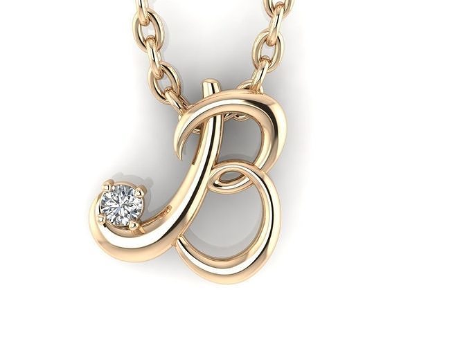 Pendant B gold ring with diamond in center 3D print model