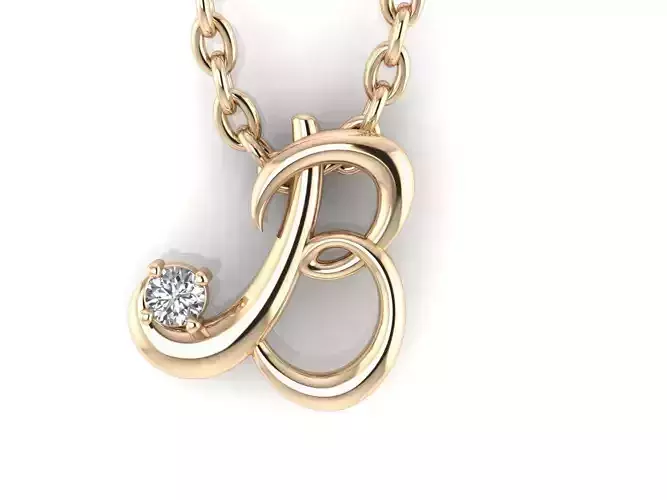 Pendant B gold ring with diamond in center 3D print model