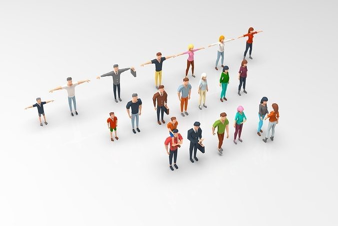 People lowpoly set group of in shape of f Low-poly 3D model
