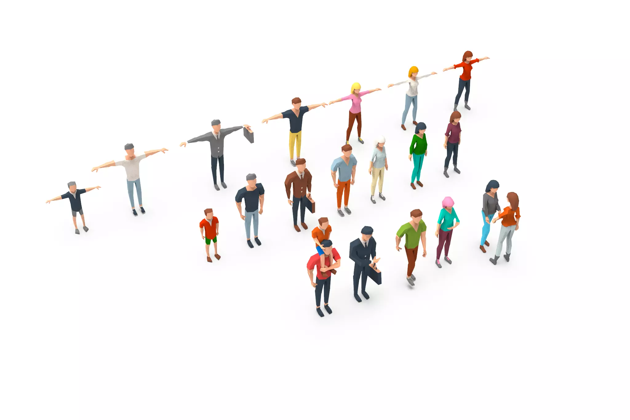 People lowpoly set group of in shape of f Low-poly 3D model_0