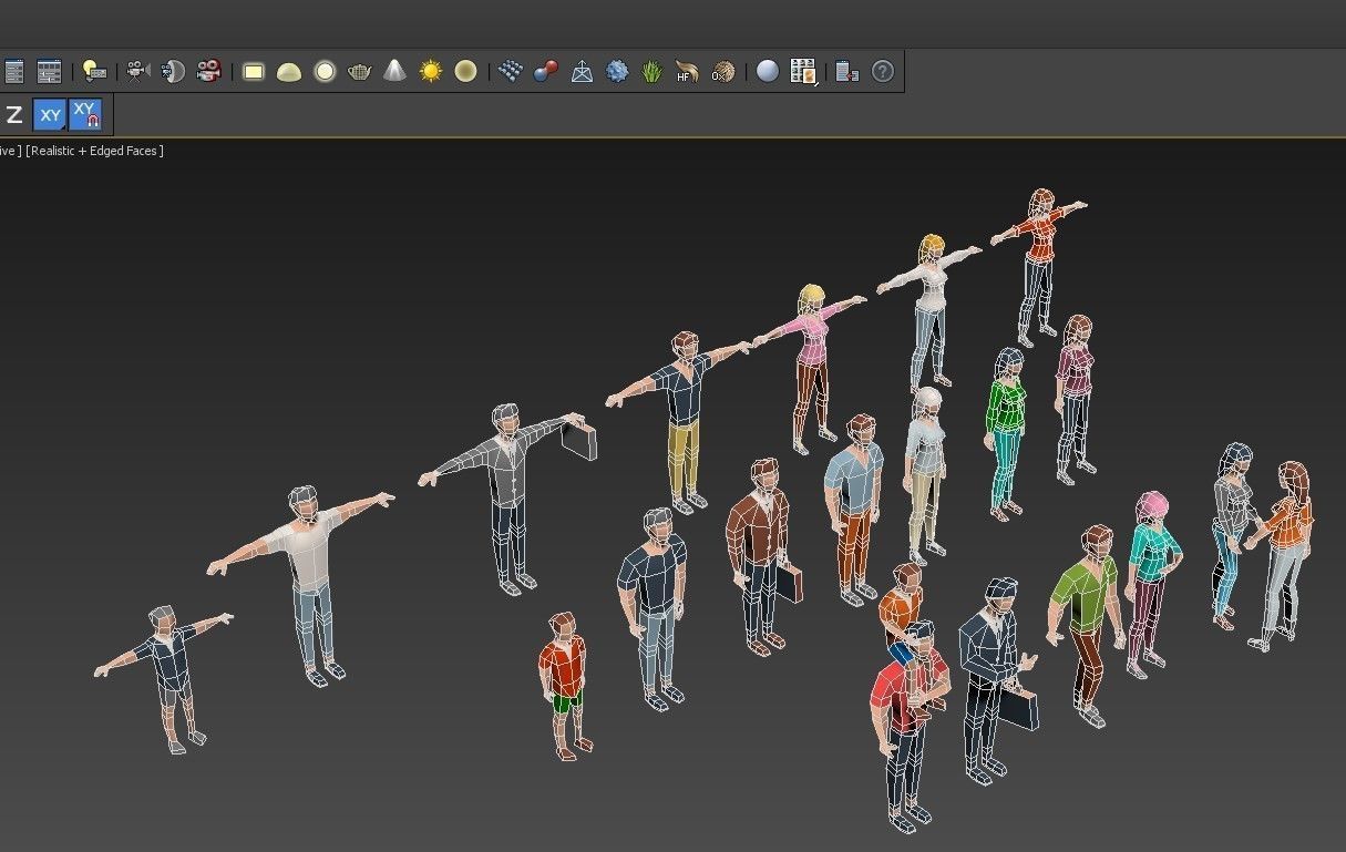 People lowpoly set group of in shape of f Low-poly 3D model_4
