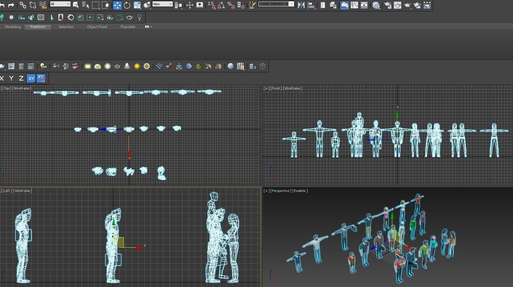 People lowpoly set group of in shape of f Low-poly 3D model_5