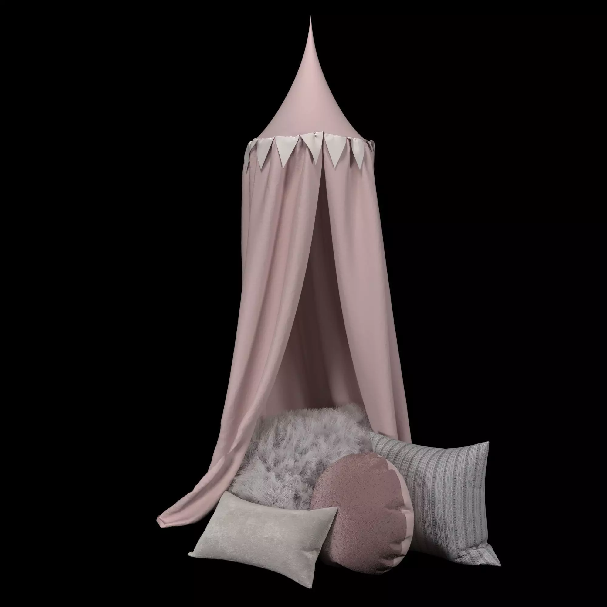 Canopy tent and pillows 3D model_0