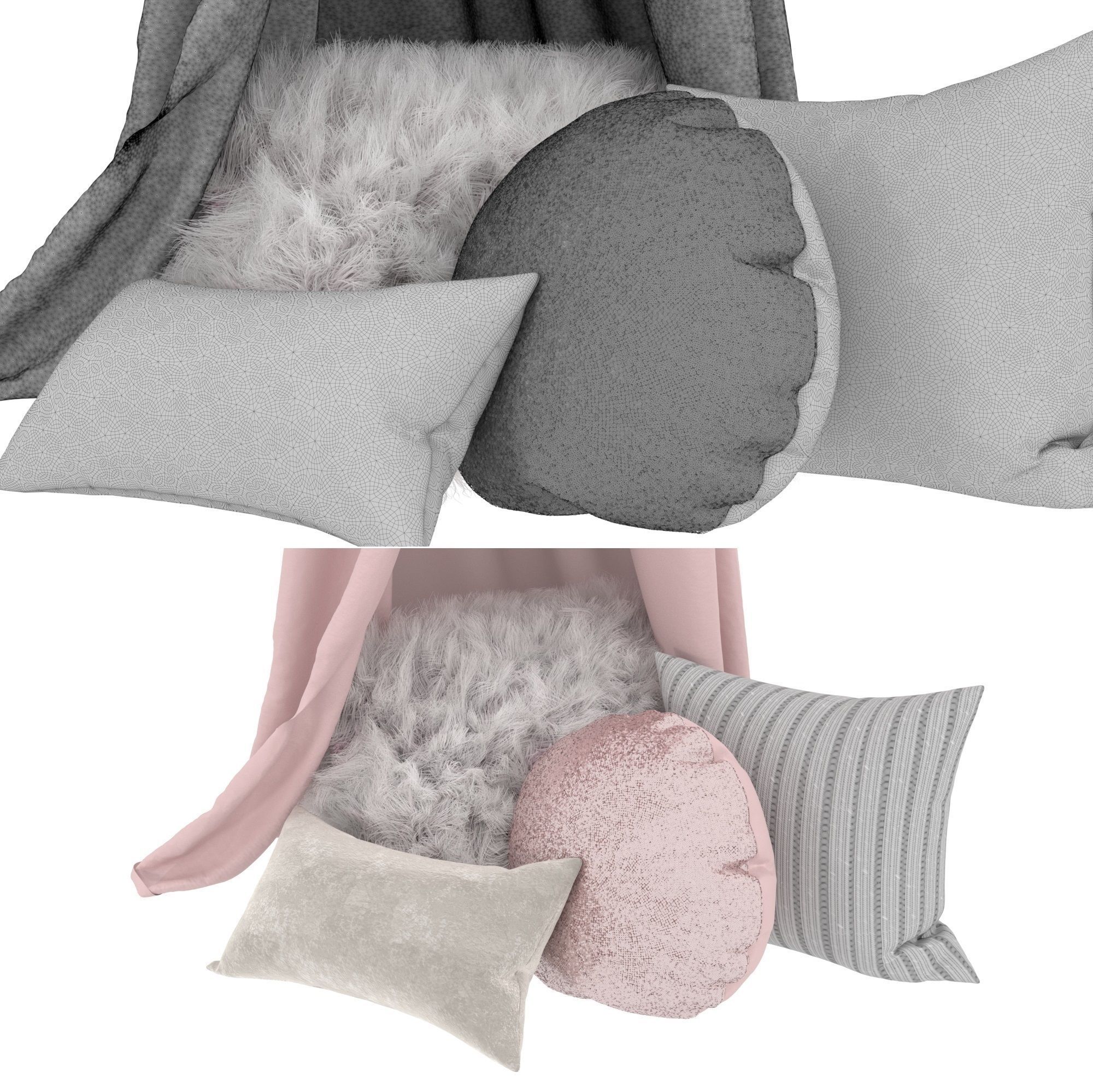 Canopy tent and pillows 3D model_1