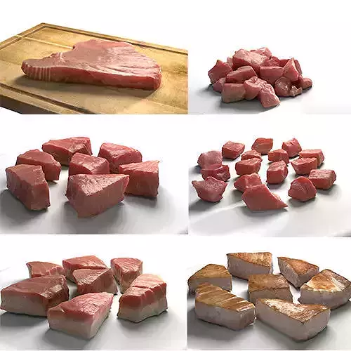 Tuna Meat Pack - Steak Raw Cooked Chopped Low-poly 3D model