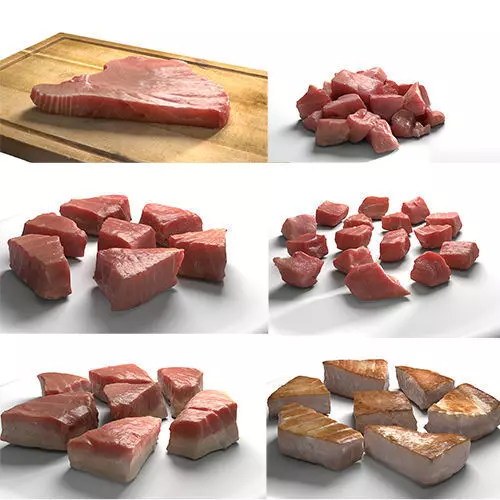 Tuna Meat Pack - Steak Raw Cooked Chopped Low-poly 3D model
