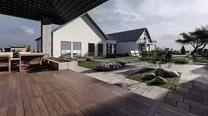 LANDSCAPE BACKYARD DESIGN OF LUXURY HOUSE 3D model