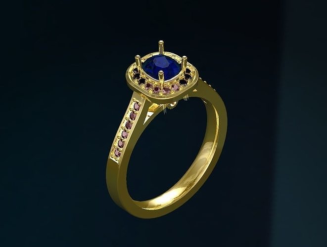 ring 3 gold with sapphire stone Free 3D print model