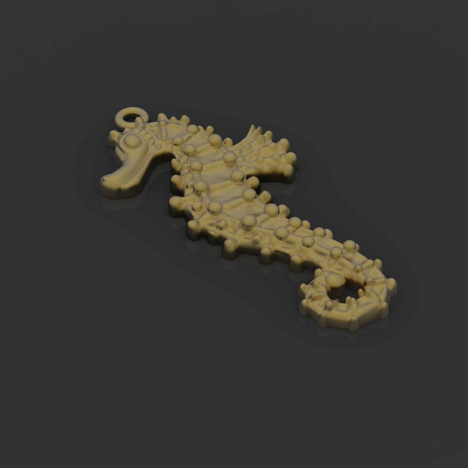 seahorse gold pendant 3D print model_2