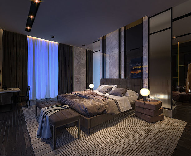 Luxury Studio Bed Room Apartment 3Ds Max and  Vray Scene 3D model