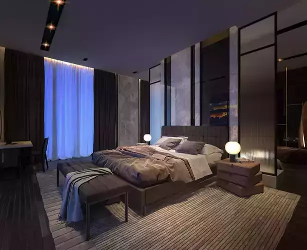 Luxury Studio Bed Room Apartment 3Ds Max and  Vray Scene