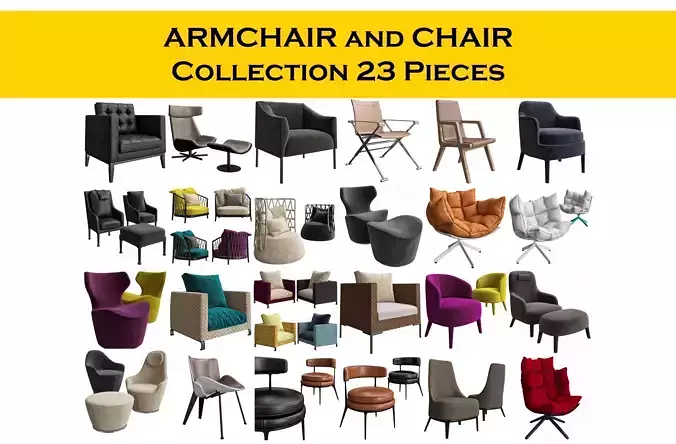 CHAIR and ARMCHAIR Collection 23 pieces 3d model