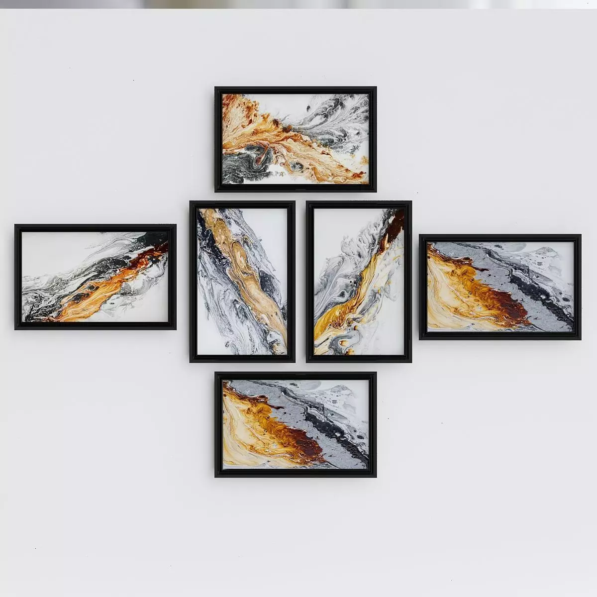 Frame 5 gold and marble abstract painting 3D model
