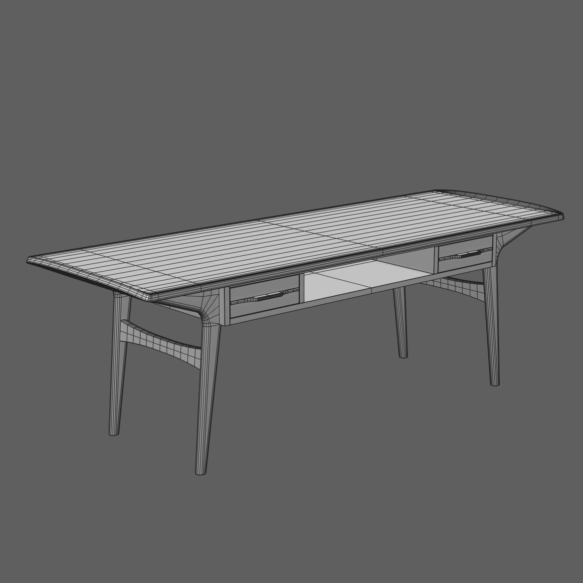 Solid Teak Scandinavian Coffee Table Low-poly 3D model_5