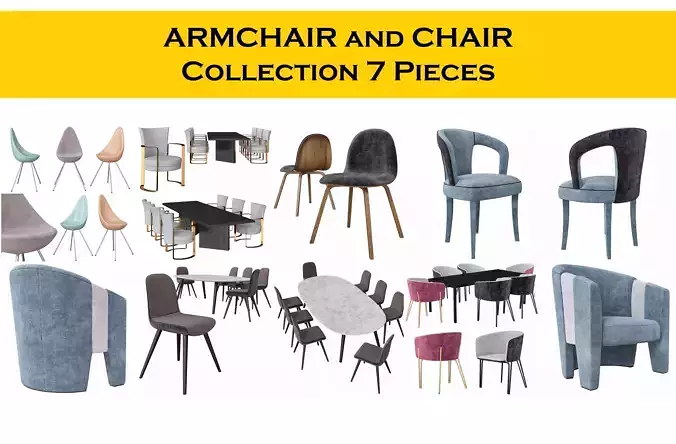 Chair and Armchair collection 7 pieces 3d model