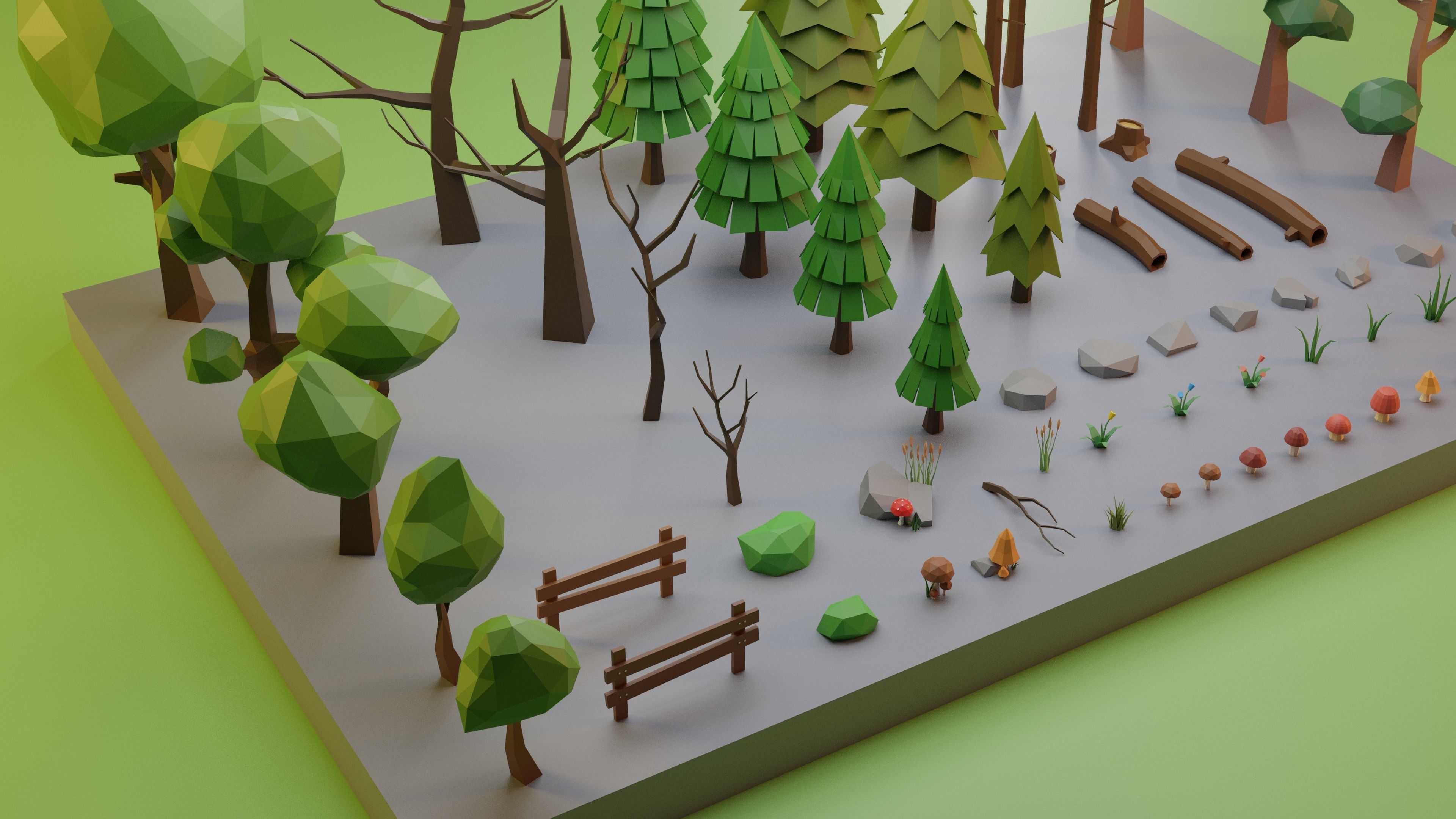 Low Poly Trees Grass and Rocks Low-poly 3D model_6