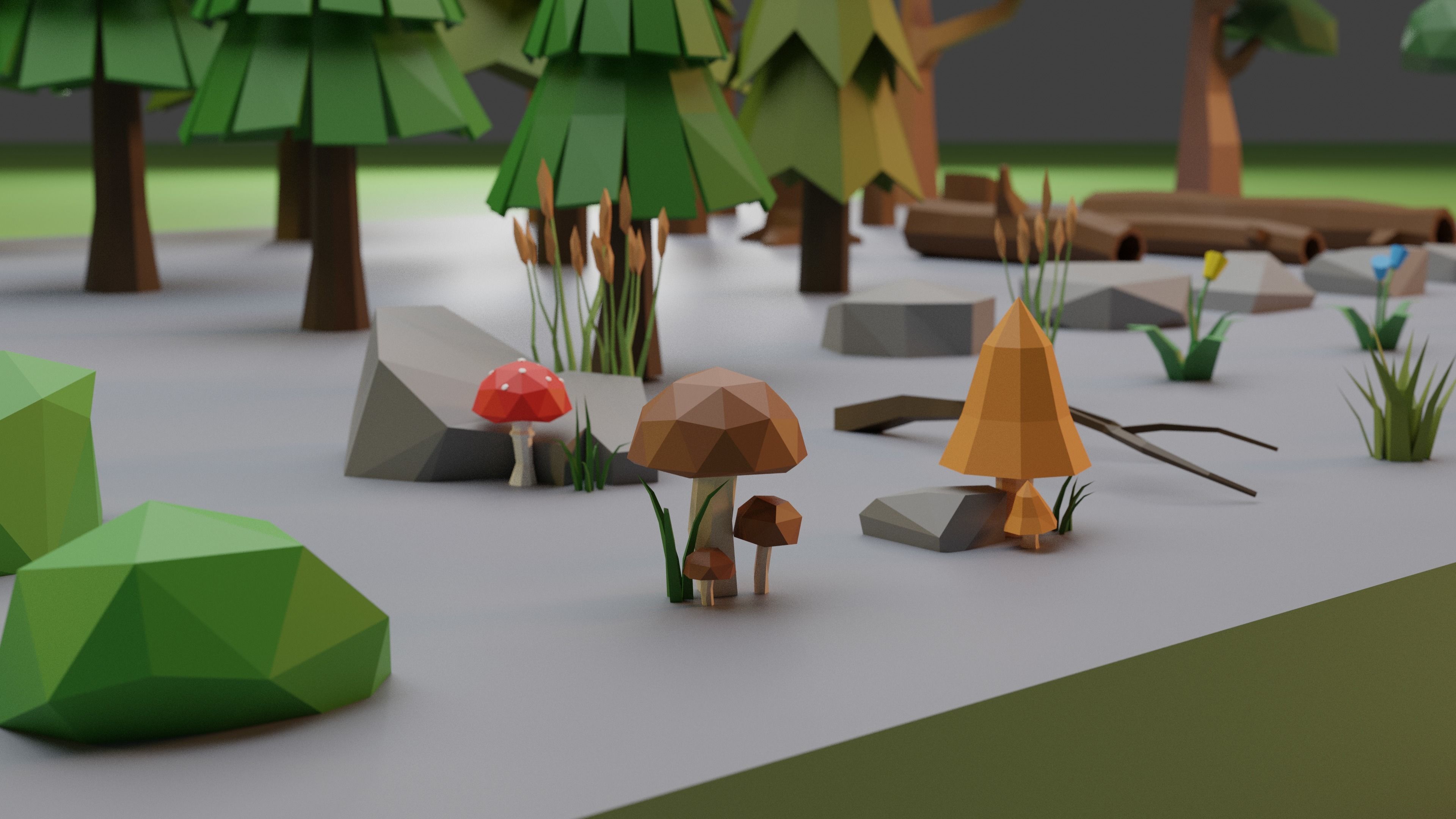Low Poly Trees Grass and Rocks Low-poly 3D model_4