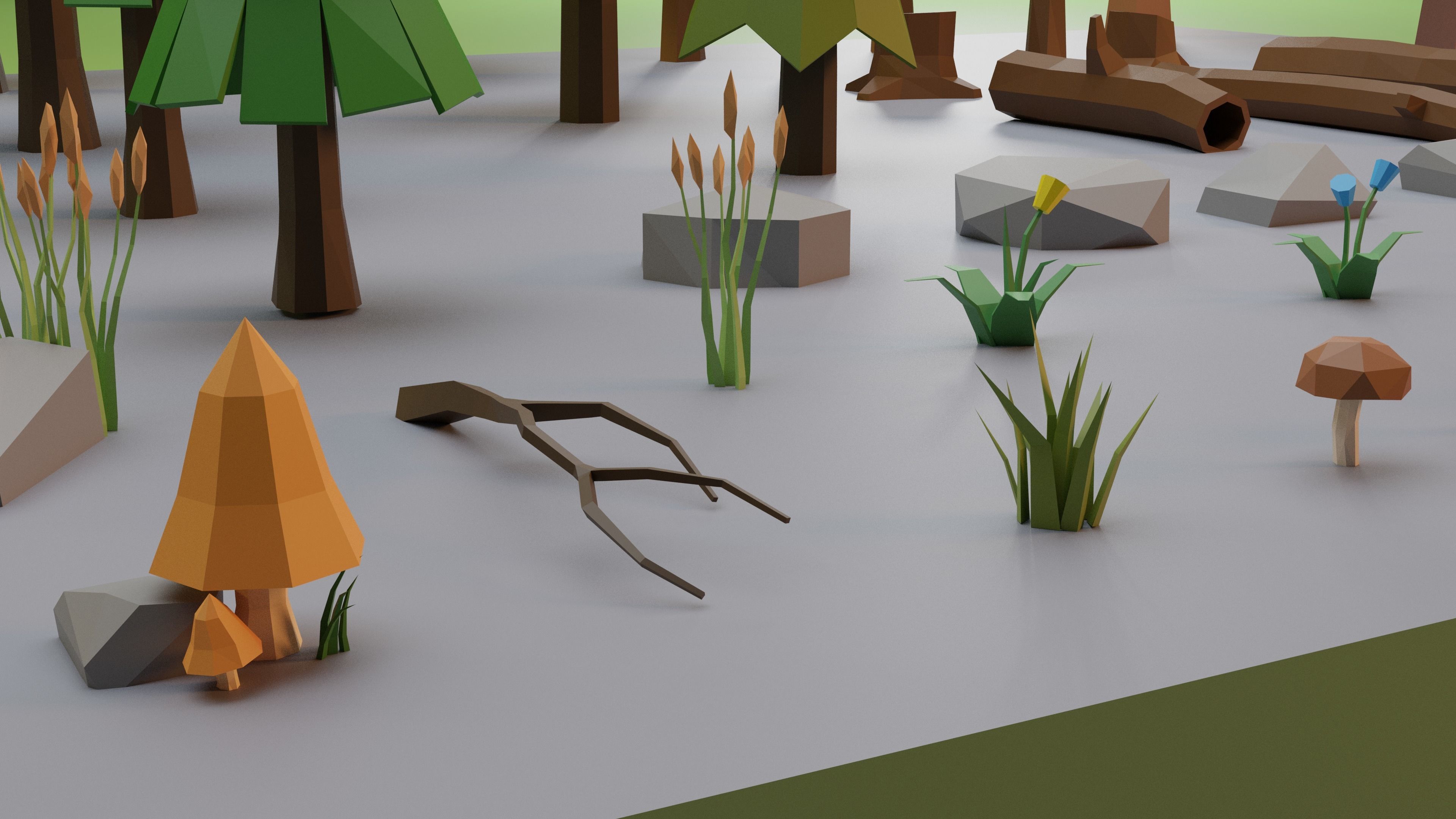 Low Poly Trees Grass and Rocks Low-poly 3D model_5