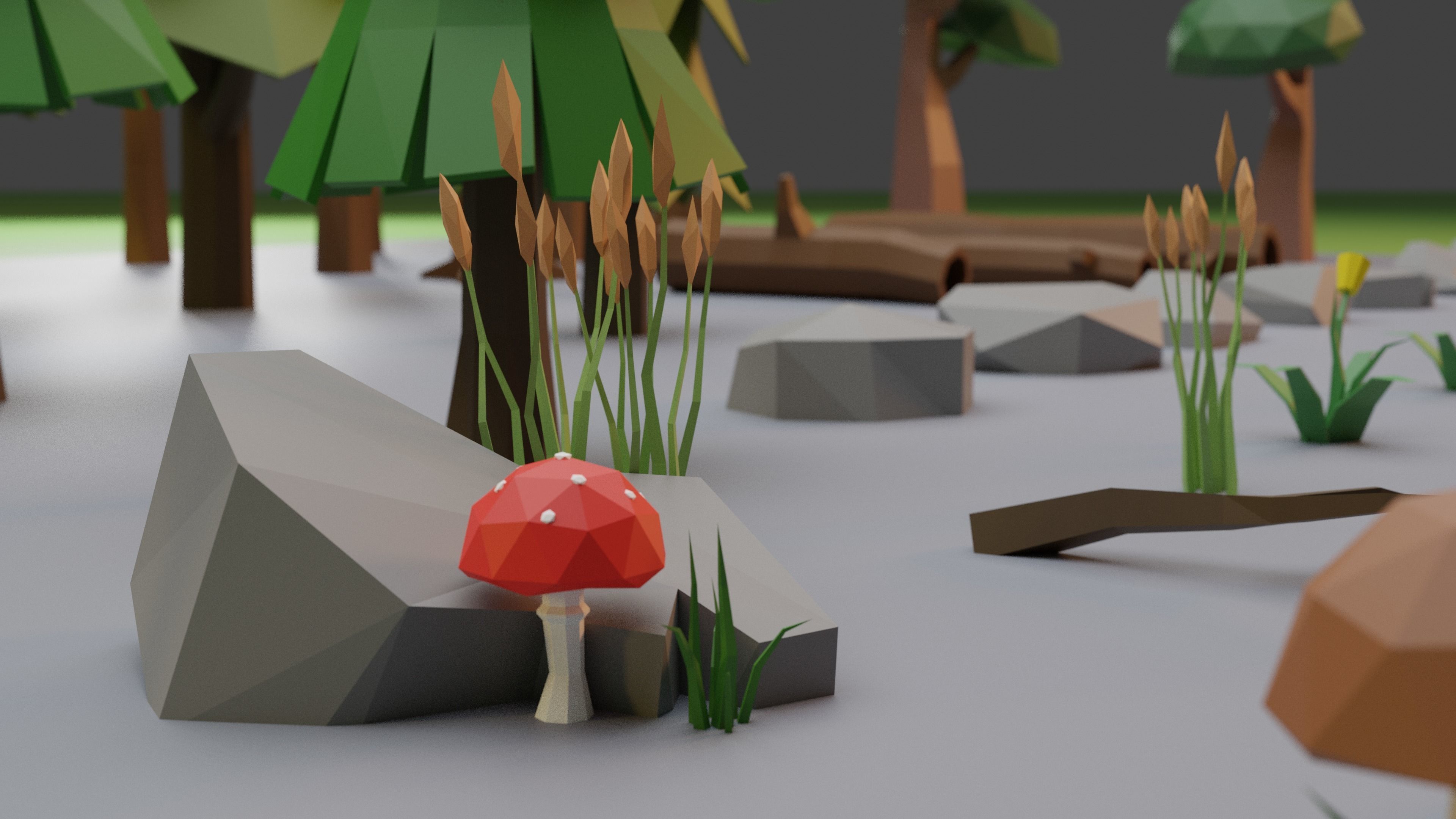 Low Poly Trees Grass and Rocks Low-poly 3D model_3
