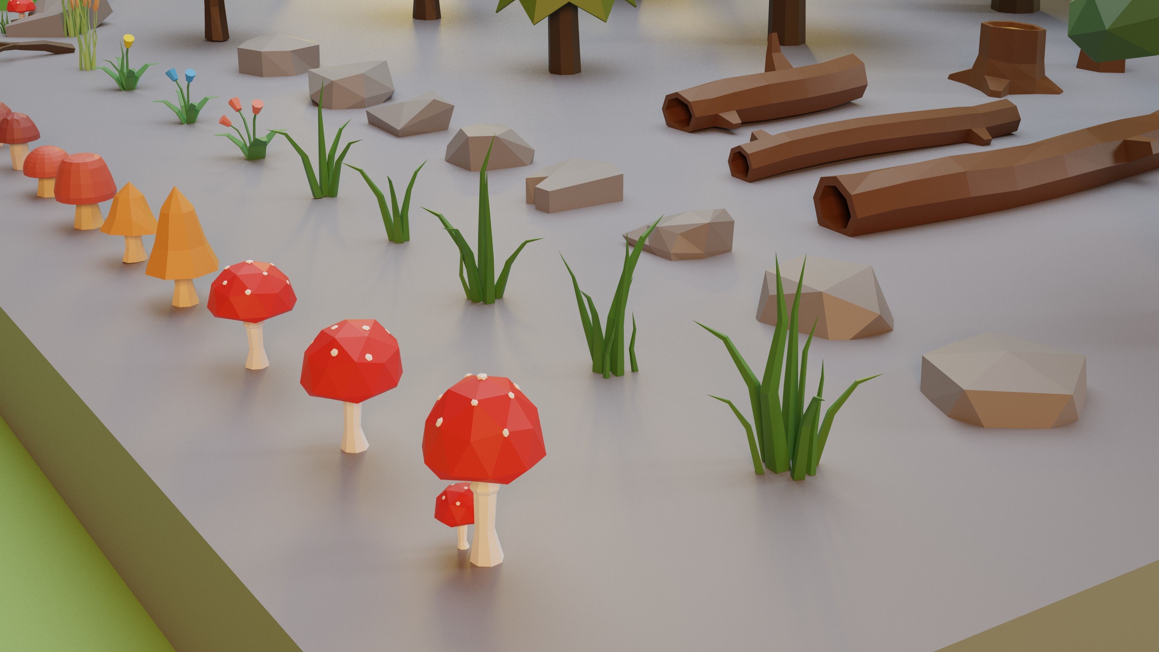 Low Poly Trees Grass and Rocks Low-poly 3D model_7
