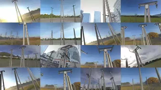 Large Power Poles Package - 128 Components 3D Model Collection