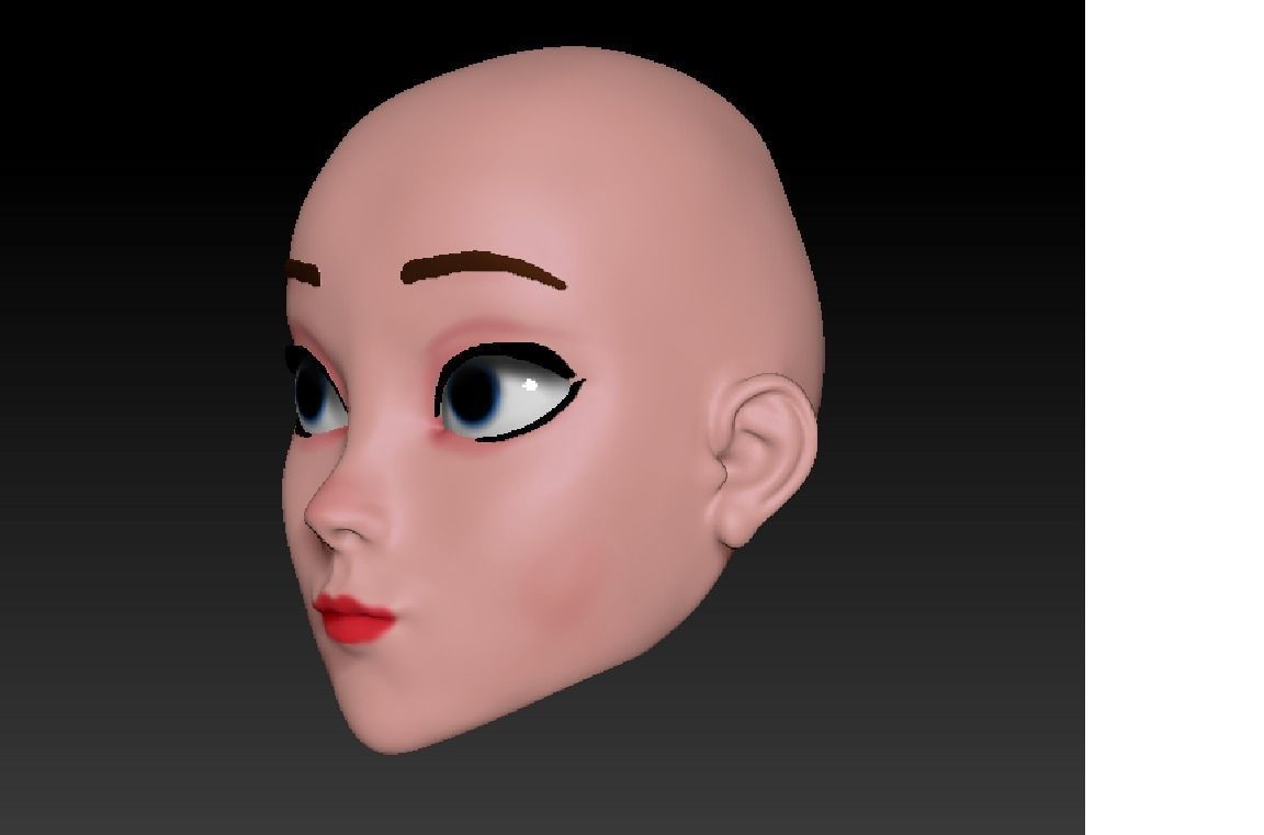 Stylized Female Basic Mesh Head 3D model 3D model_1