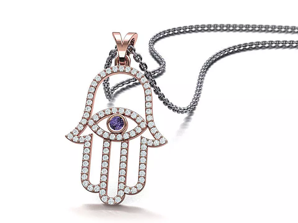 Hamsa Hand Necklace With Diamonds 3dmodel 3D print model