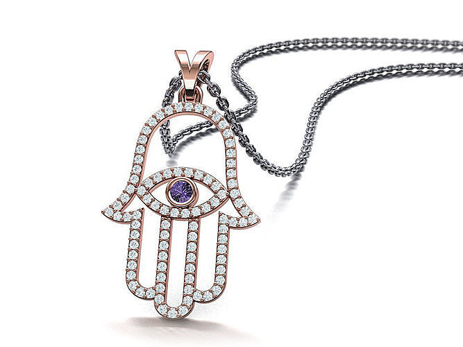 Hamsa Hand Necklace With Diamonds 3dmodel 3D print model