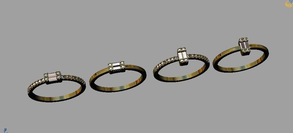 Baquette Diamond Ring 3D print model_7