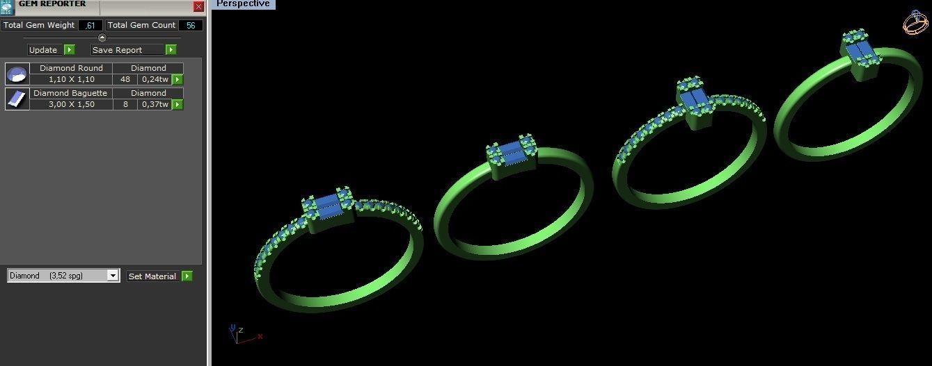 Baquette Diamond Ring 3D print model_2