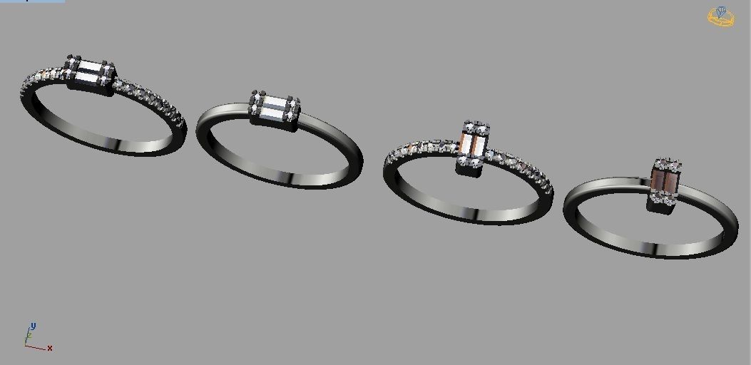 Baquette Diamond Ring 3D print model_1