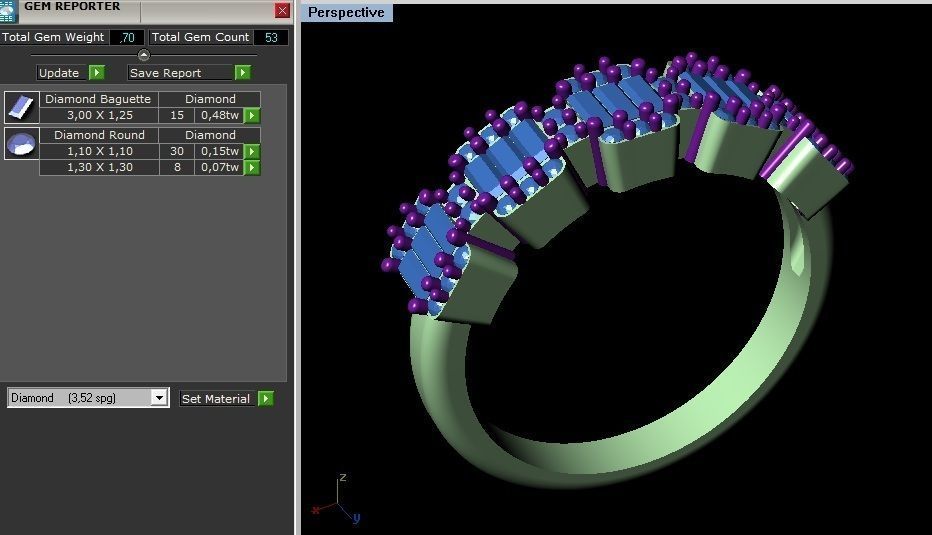 Baquette Diamond Ring 3D print model_2