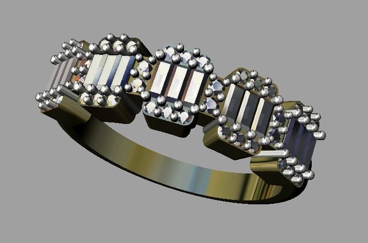 Baquette Diamond Ring 3D print model_1