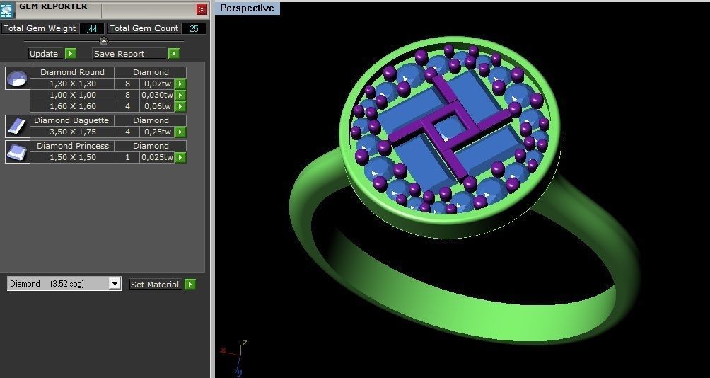 Baquette Diamond Ring 3D print model_3