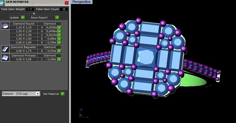 Baquette Diamond Ring 3D print model_3