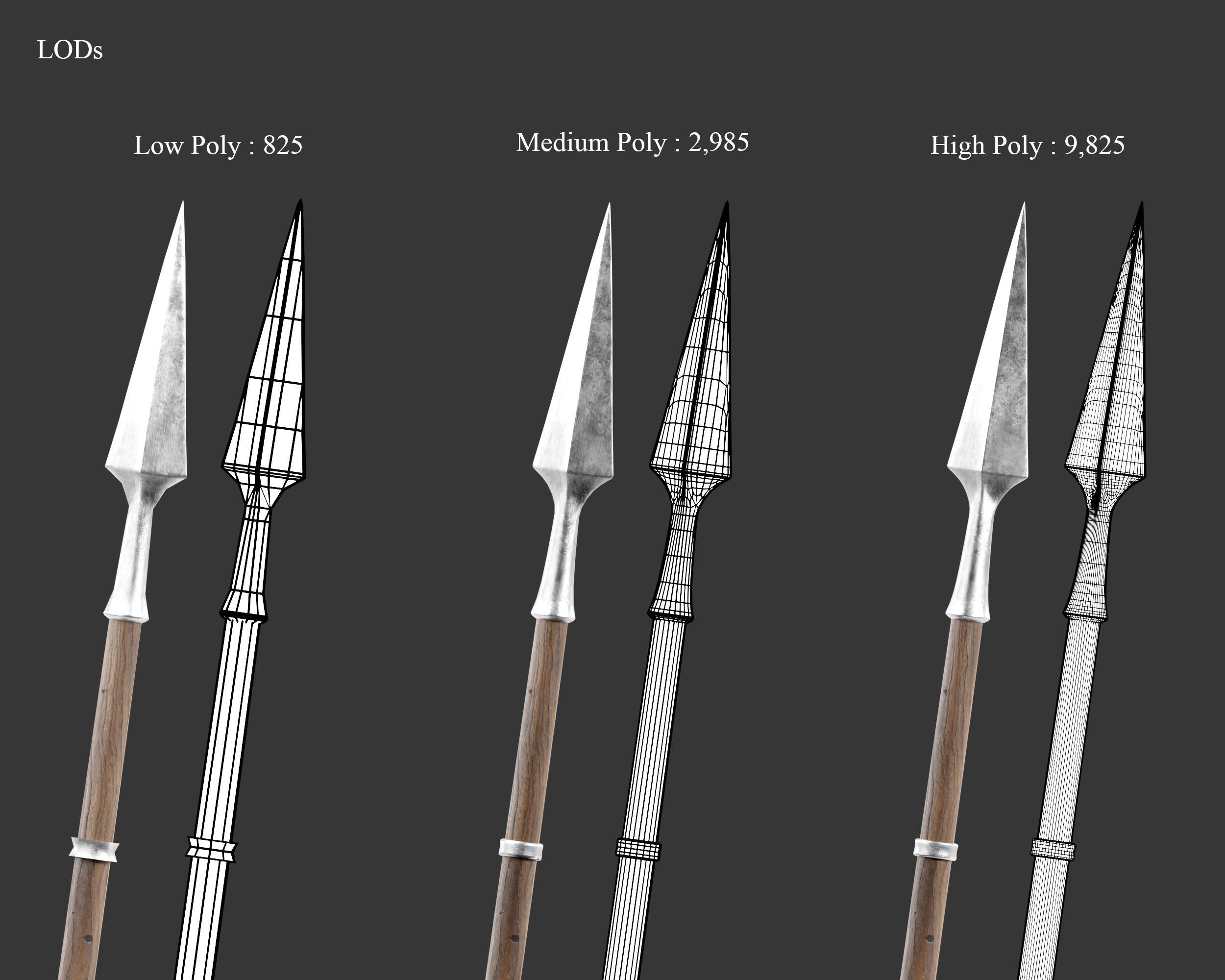Medieval Elegant Weapon Spear Low-poly 3D model_2