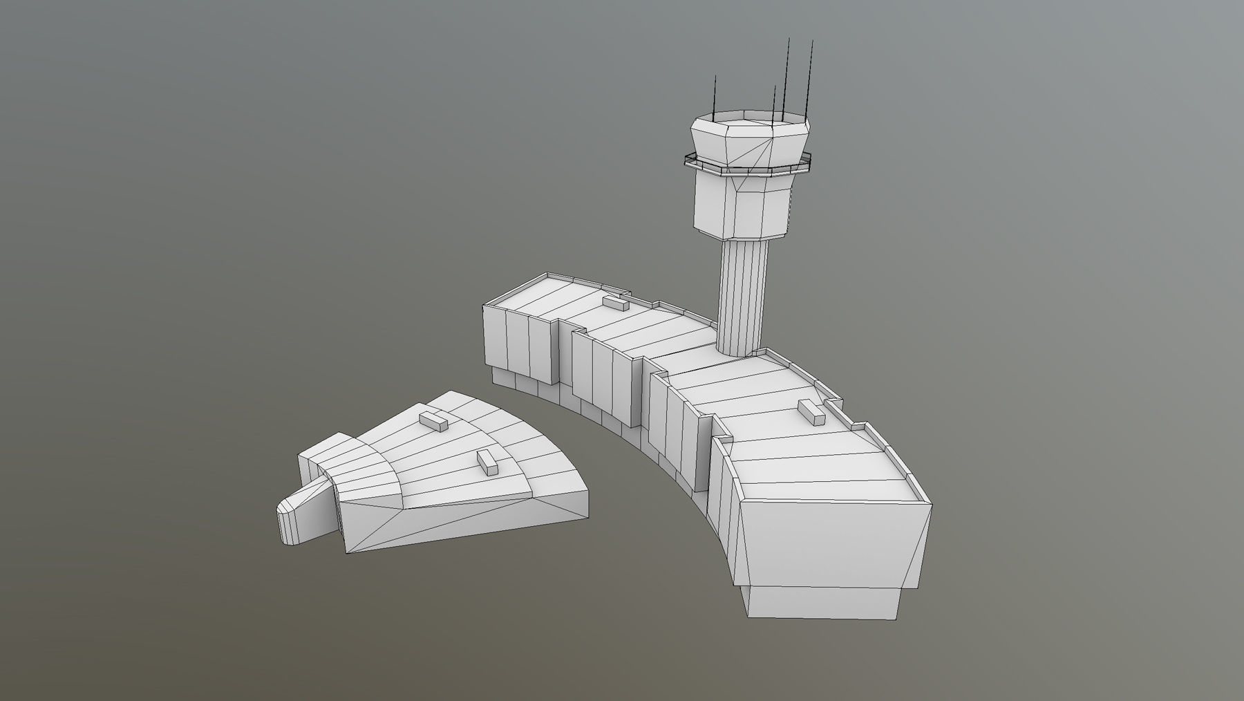 Airport Control Tower LIRN KDP Naples International Airport   Low-poly 3D model_8