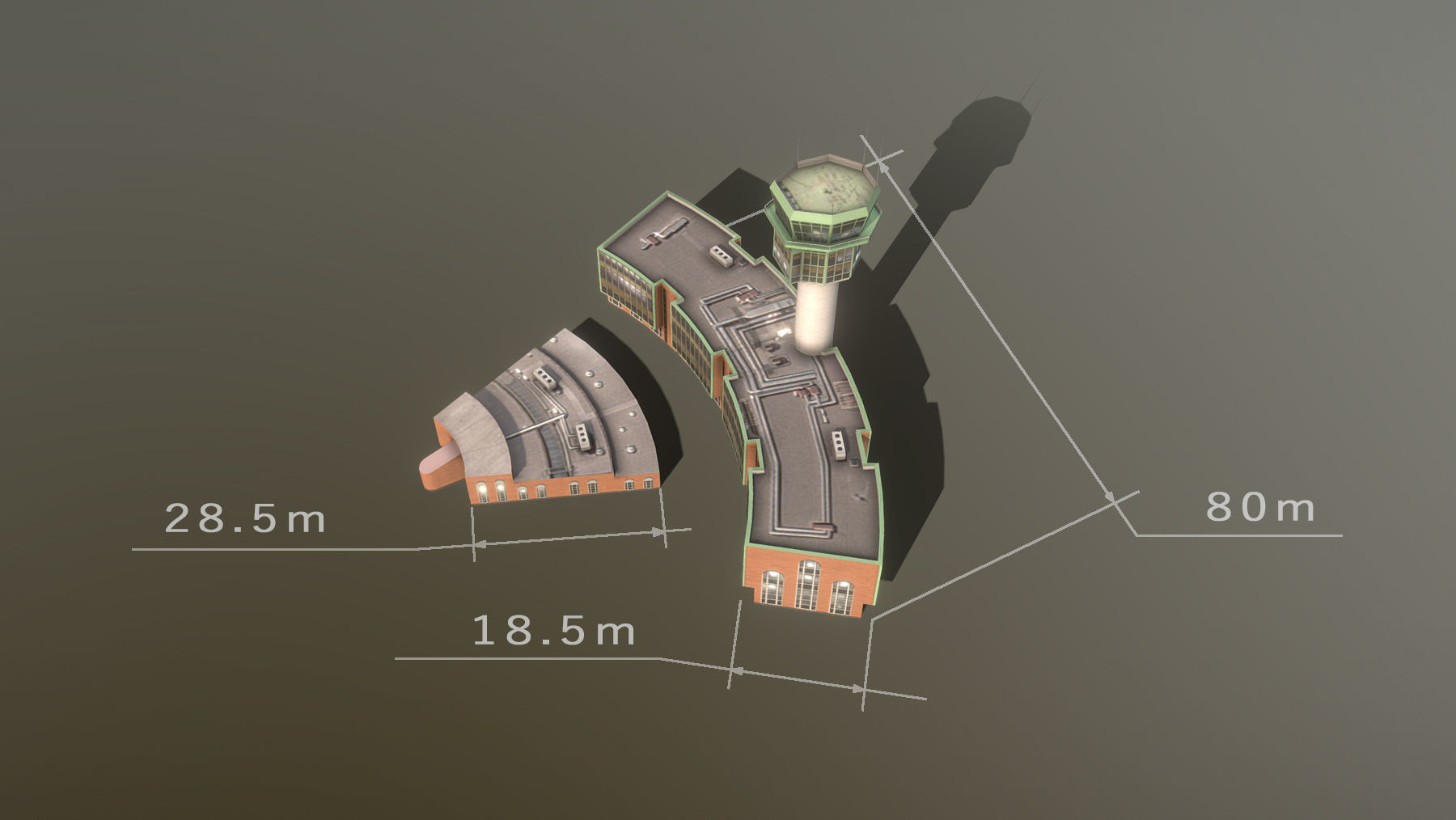 Airport Control Tower LIRN KDP Naples International Airport   Low-poly 3D model_5