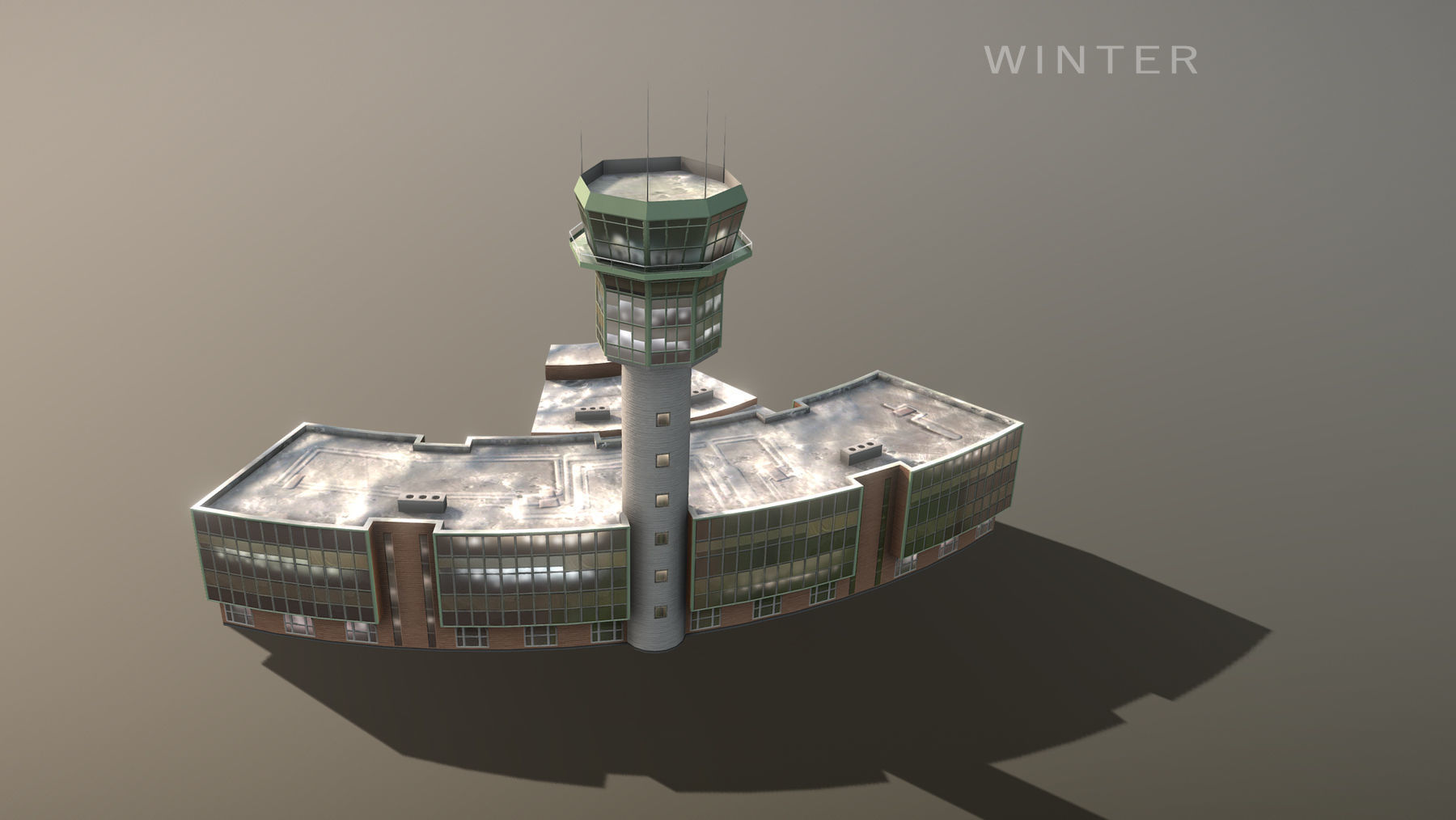 Airport Control Tower LIRN KDP Naples International Airport   Low-poly 3D model_9