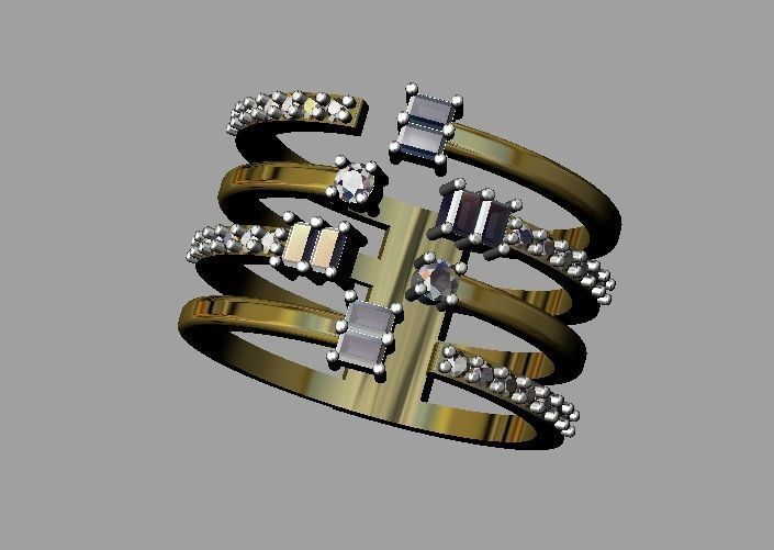 Baquette Diamond Ring 3D print model_1