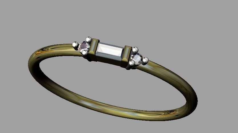 Baquette Diamond Ring 3D print model_1