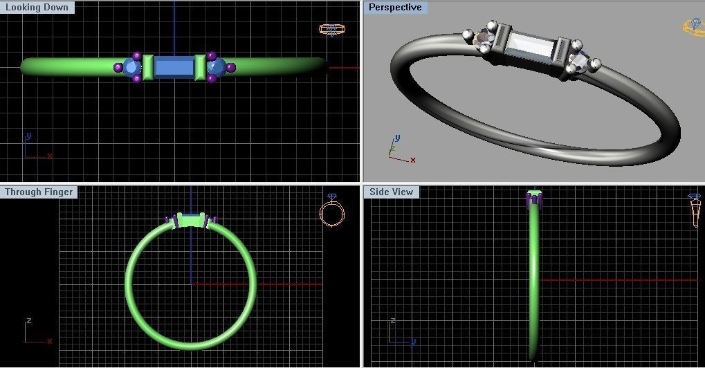 Baquette Diamond Ring 3D print model_4