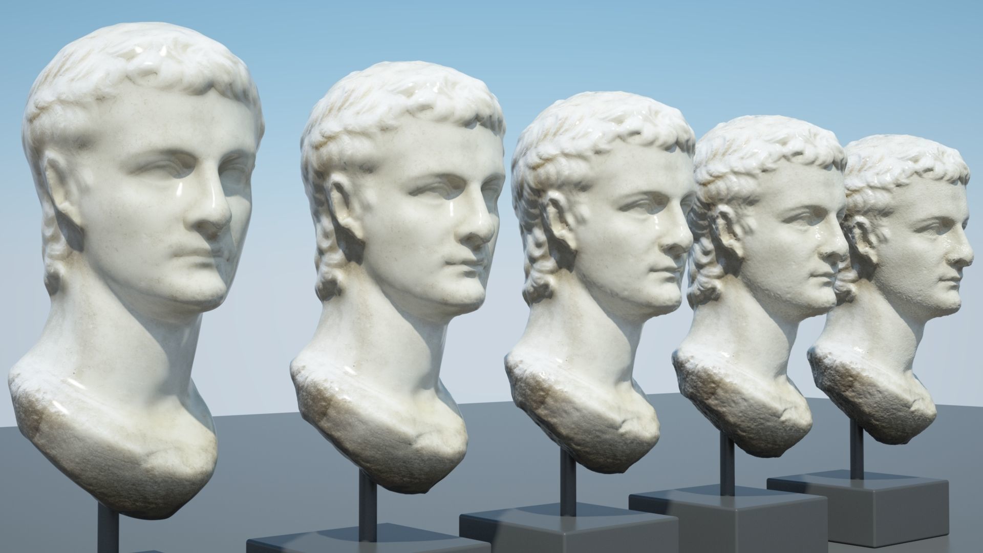 Caligula four marble busts 3D model_4