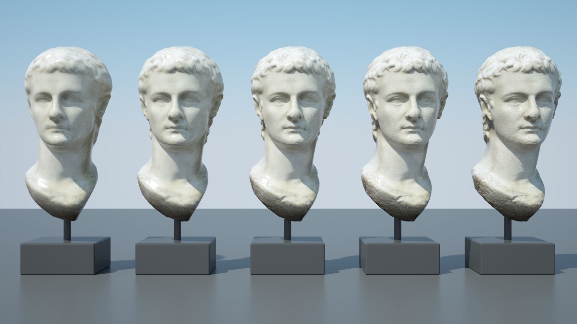 Caligula four marble busts 3D model_3