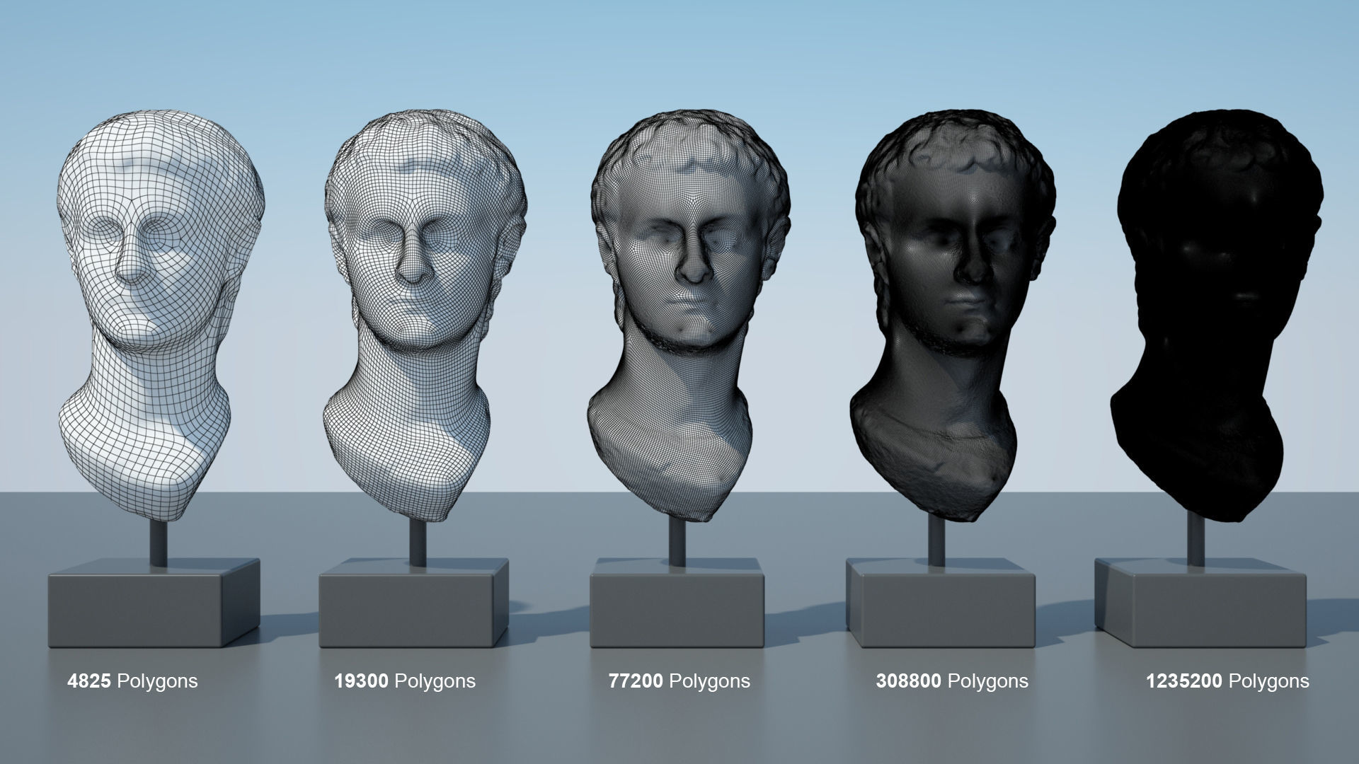 Caligula four marble busts 3D model_1