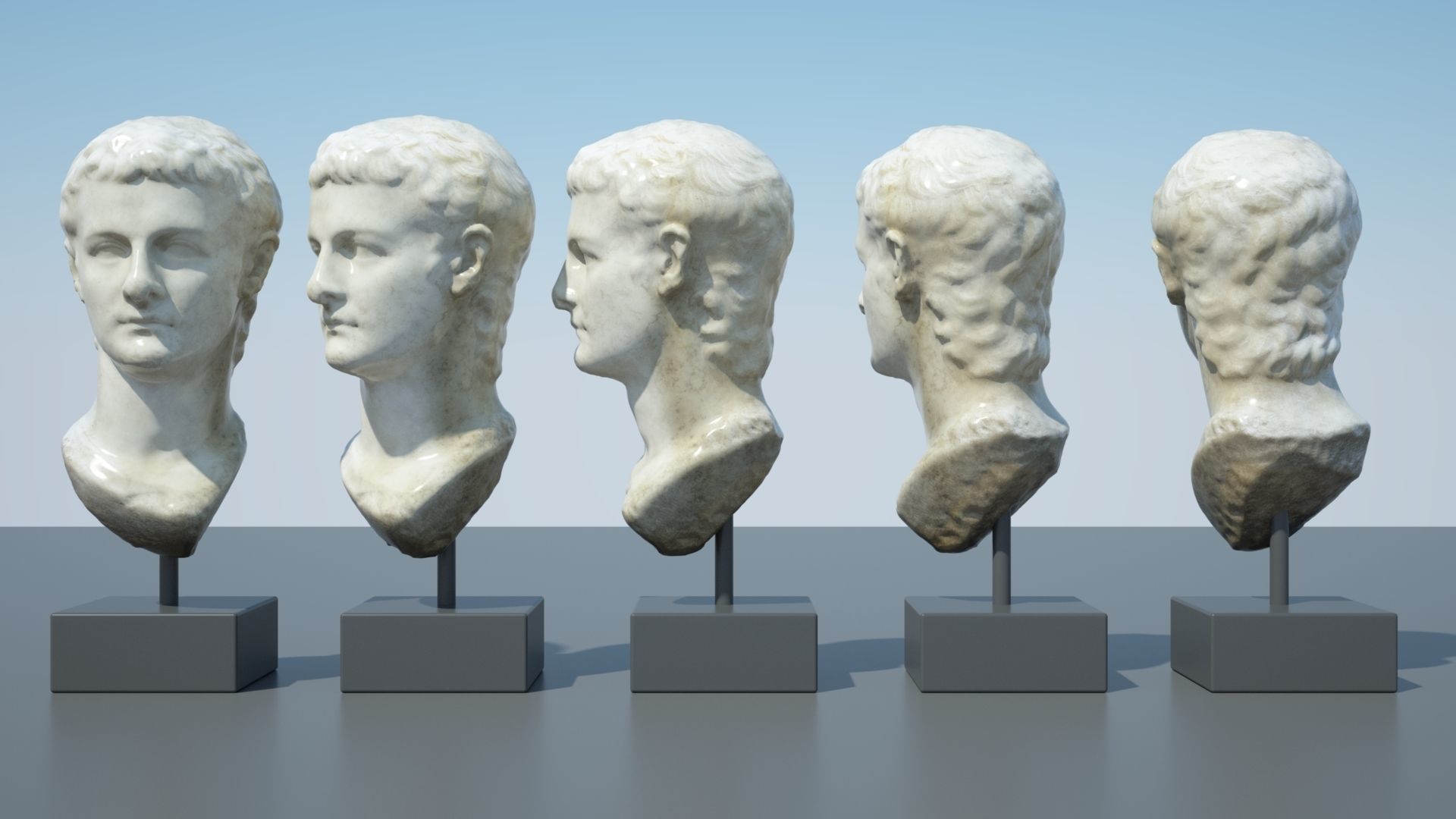 Caligula four marble busts 3D model_2