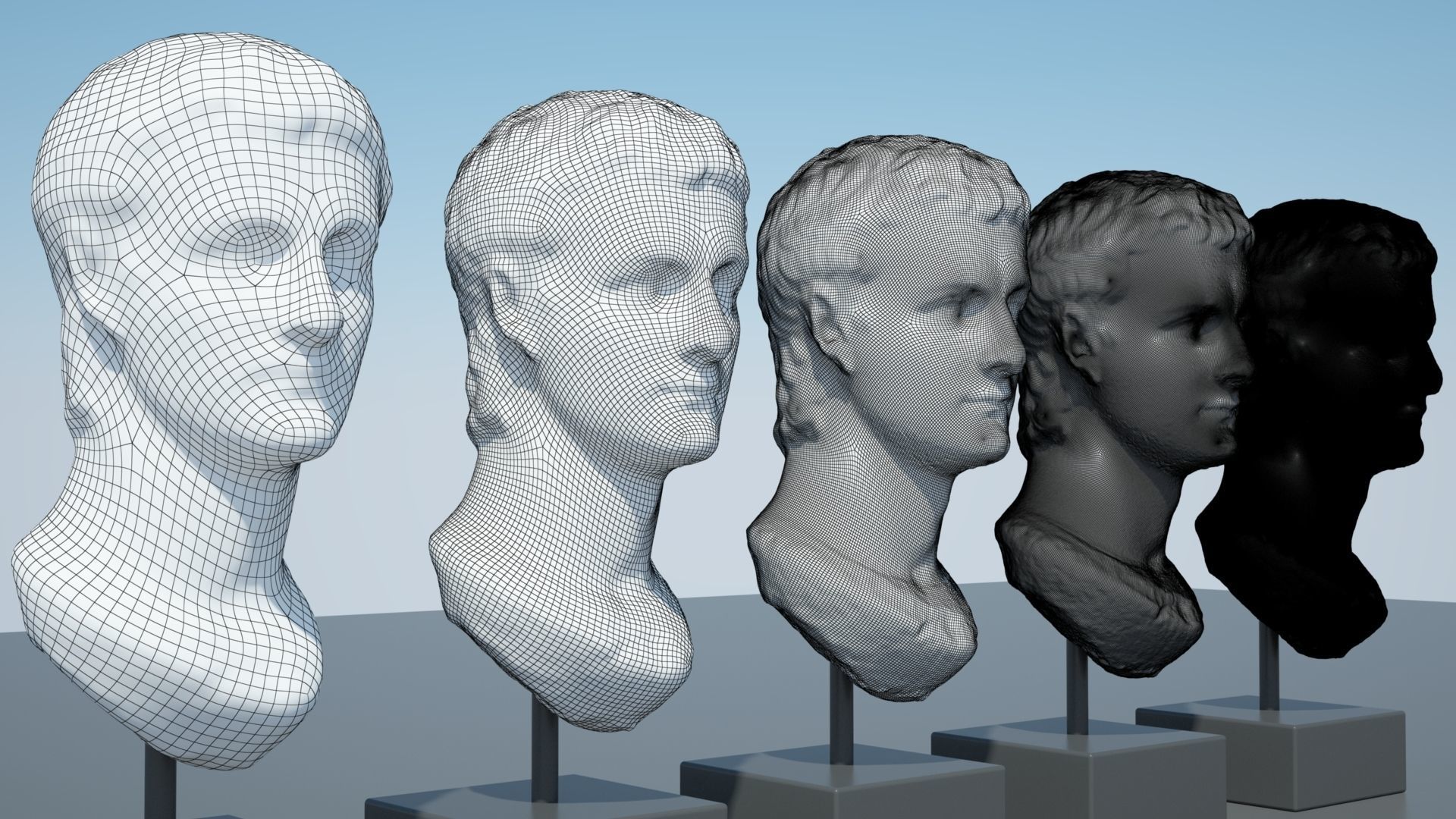 Caligula four marble busts 3D model_5