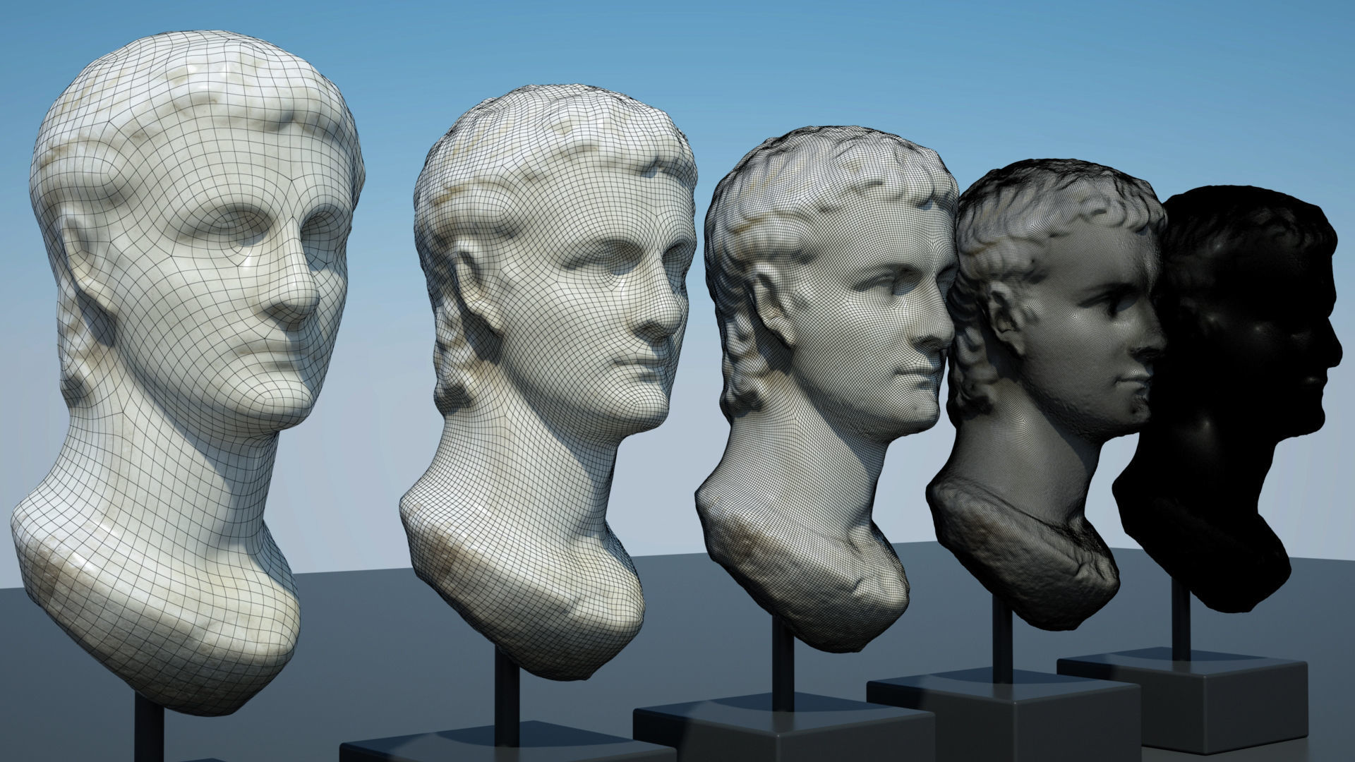 Caligula four marble busts 3D model_8
