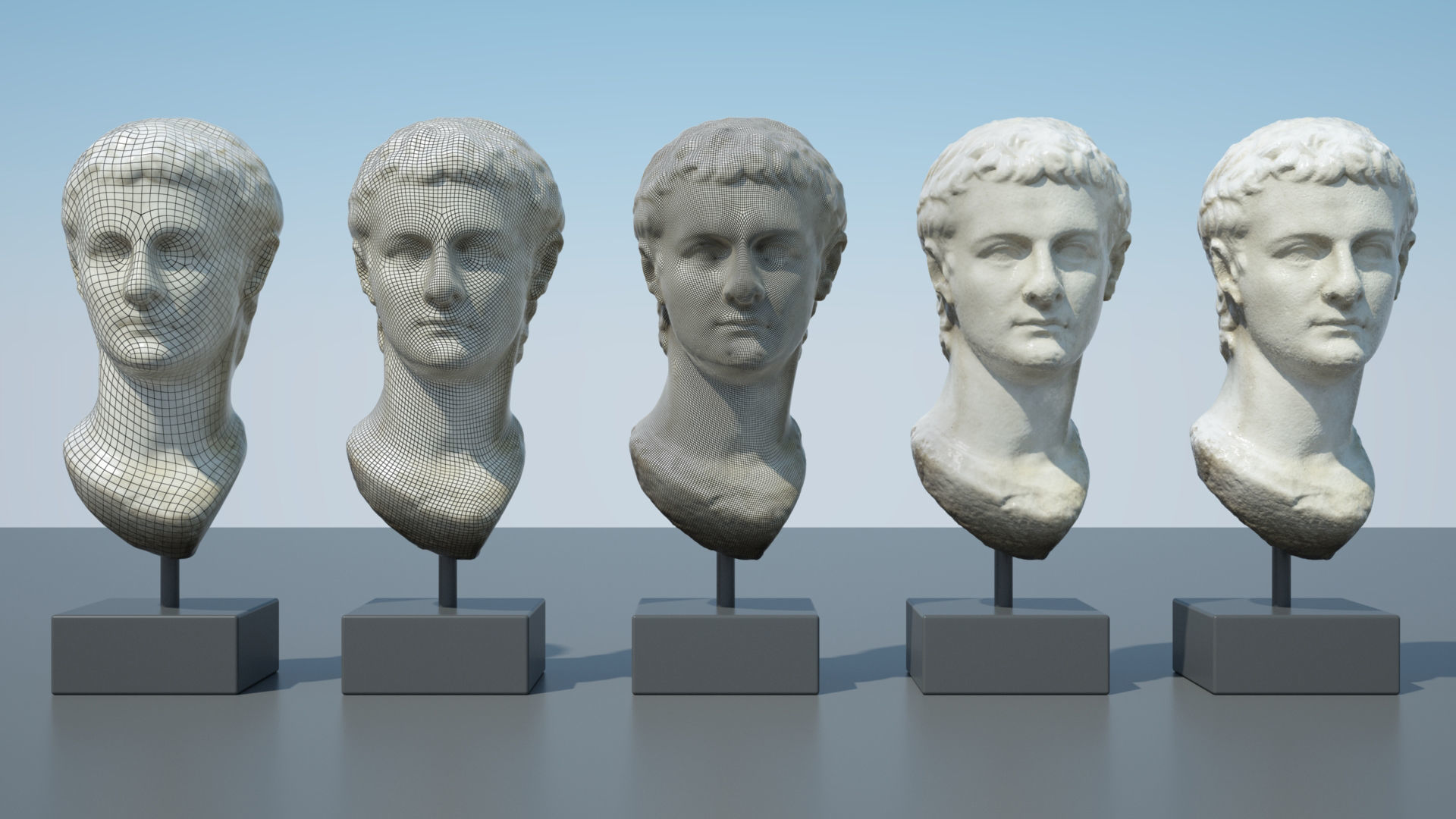 Caligula four marble busts 3D model_7